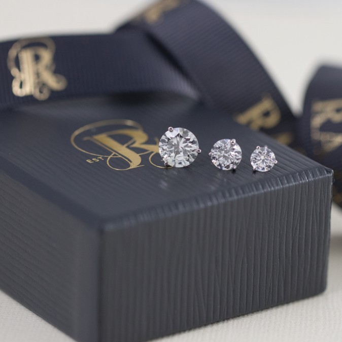 diamond earrings on a box